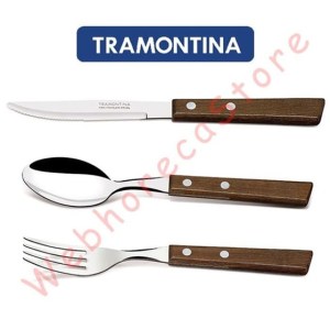 Tramontina Traditional Wooden Handle Cutlery Spoon Fork Steak Knife / Pisau Garpu Sendok Teh Gagang Kayu