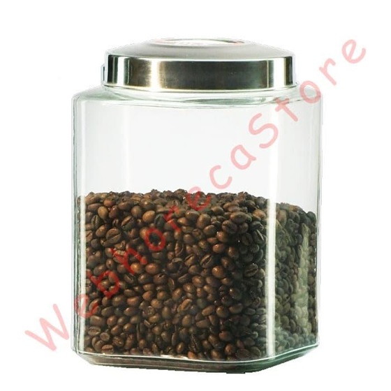 DLX Kafe Glass Jar Canister Seal 6-9-13 L/ Toples Kaca Segi Krupuk Kopi Kedap Tutup Stainless