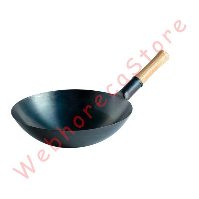 Wok Master Blacksteel Wok Wooden Handle 34-36-38-40cm / Wajan Kuali Hitam 13-14-15-16"