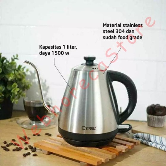 Electric Coffee Pot Pour Over Gooseneck Kettle w Thermostat/ Teko Listrik Kopi Stainless 1L 1.5KW TL0201 - Image 2